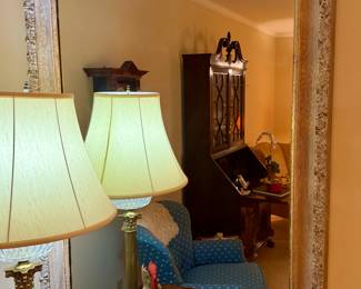 Large white-washed framed mirror