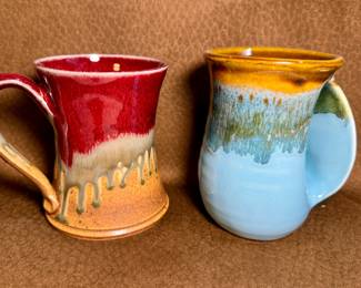 Handmade pottery mugs, signed