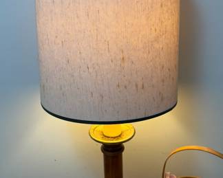 Wood and brass lamp