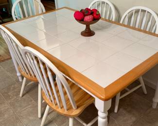 Farmhouse style tile top table with 6 chairs