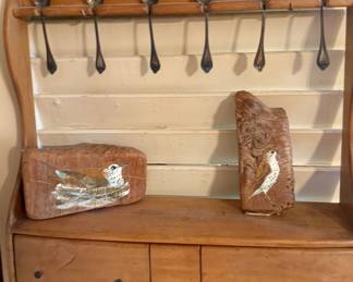Wood rack with 6 sterling silver spoons
