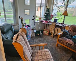 Glider, leather recliner, holiday items
