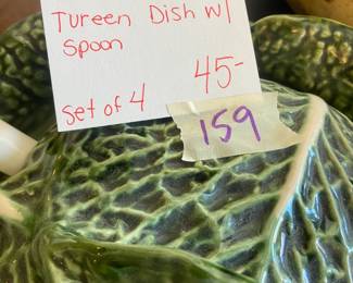 #159 Green Cabbage Tureen Dish w/spoon - set of 4 $45.00