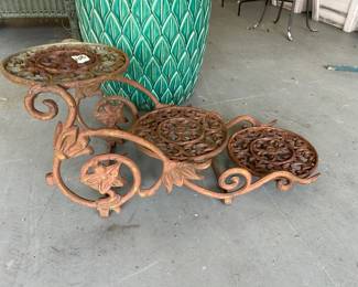 #108 cast iron 3 pot plant stand 22x11 $35.00