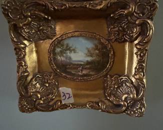 #32 9x8 gold frame with original minnie oil painting of tree with lady $75.00