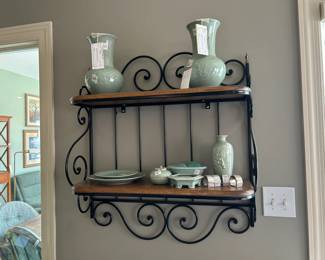 #240 30x30 2 shelf rack with wood and black metal $75.00