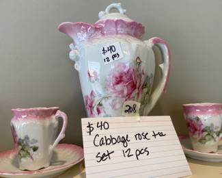 #208 Cabbage Rose Tea Set - 12 pcs $40.00