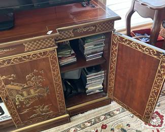 #52 Drexel heritage Asian painted style cabinet with pull outs and 4 doors 60x20x31 $950.00