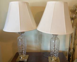 #131 Pair of Crystal w/brass Base Lamps - 31.5" Tall $120.00