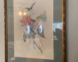 #134 Signed (by artist) Watercolor Print Framed and Matted in Gold Frame 26x37 $125.00