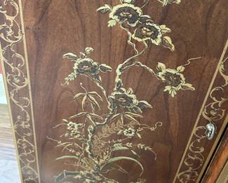 #52 Drexel heritage Asian painted style cabinet with pull outs and 4 doors 60x20x31 $950.00