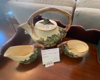 #135 1950s McCoy Ivy Teapot w/lid, Sugar & Creamer $25.00