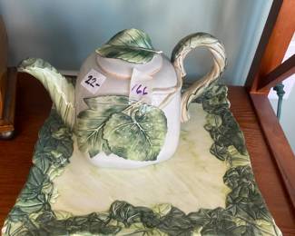 #166 Fitz & Floyd 3 pc Pitcher and square Tray - Leaf Design $22.00