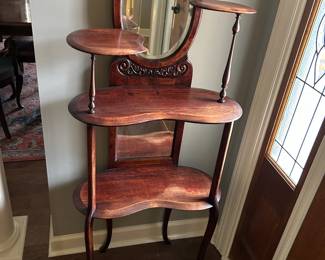 #27 antique FP shelf with mirror 24x11x58 $200.00
