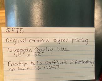 #128 Original Certified Signed Painting European Country Side - 45x33 - Prestige Arts Certificate of Authenticity on Back No. 77657 $475.00