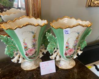 #175 Pair of Floral Spill Vases - 10.5" Tall $100.00