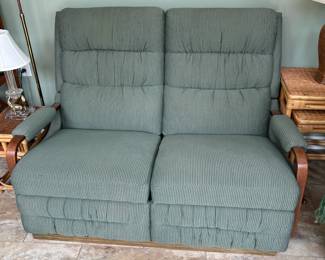 #91 Lazyboy double recliner love seat green 55 w $150.00