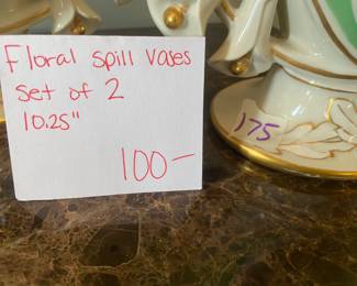 #175 Pair of Floral Spill Vases - 10.5" Tall $100.00