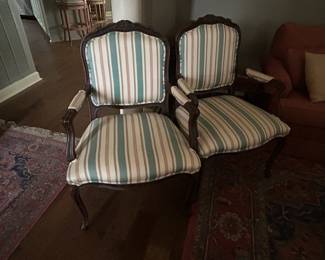 #38 pair of French provincial side chair green cream $150.00