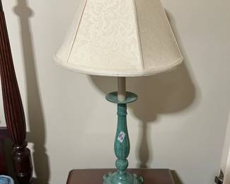 #10 green painted metal lamp 28 tall $75.00