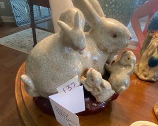 #137 Majolica Cracked Bunny Family - 9.5" x 10" $45.00