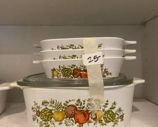 #200 5 piece Pyrex casserole dishes with veggies $35.00