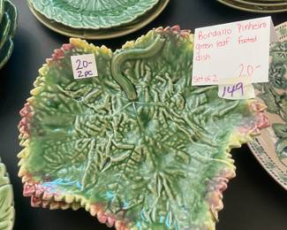 #149 Bordallo Pinheiro Green Leaf Footed Dish - set of 2 $20.00