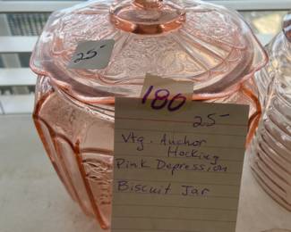 #180 Vtg. Anchor Hocking Pink Depression Biscuit Jar - 6.5" Tall $25.00