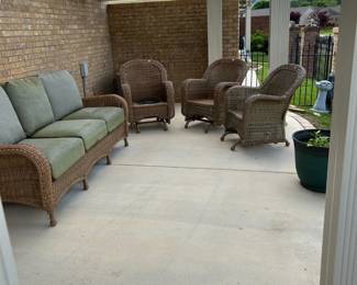 #113 summer classic sofa with as is cushions $175.00
#114 summer classic glider rocker plastic wicker no cushion $100.00
#115 summer classic glider rocker plastic wicker no cushion $100.00
#116 summer classic glider rocker plastic wicker no cushion $100.00
#117 white square glass top table patio 12x12 $25.00