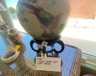#169 Large Ginger Jar - 3 pc - 15" Tall w/stand $50.00
