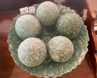 #136 Sea Salt Glass bowl w/4 Decorative Balls $20.00