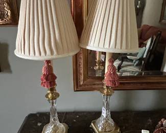 #34 Pair of buffet crystal lamps 27 tall $200.00