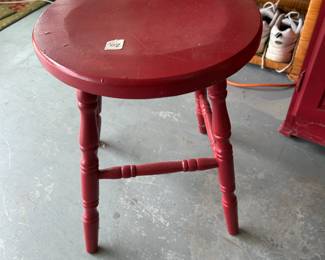 #102 red painted wood stool 18 tall $30.00