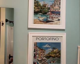 #248 pair of Mava Sanguineti print of Portofino with white frames $40.00