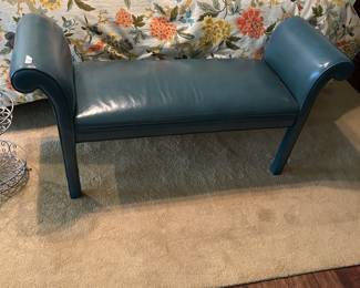 #73 green leather bench 50 wide $200.00