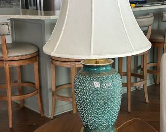 #57 green lacy lamp 28 tall $75.00