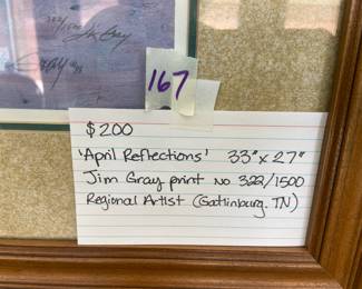 #167 April Reflections Jim Gray Print no. 322/1500 Regional Artist - 33x27 Framed $200.00