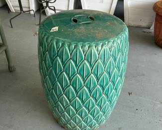 #105 green ceramic drum table 13x19 $40.00