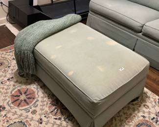#19 Parson Rectangle ottoman sage green with flip top storage as is finish 41x26x17 $100.00