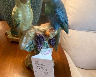 #138 Vtg. Majolica Parrots on a Vine - 10" $45.00