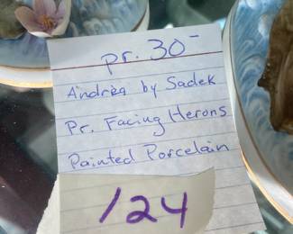 #124 Andea by Sadek Pr. Facing Herons Painted Porcelain $30.00
