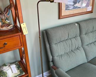 #249 Midcentury adjustable brass floor lamp Dimmable adj goose neck wan adj shade $100.00