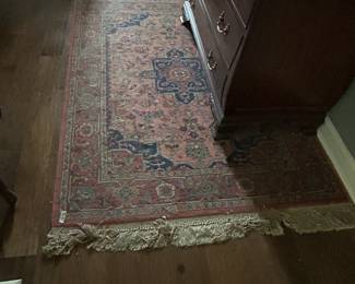 #36 coral machine made rug with blue 52x72 $50.00