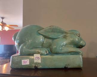 #173 Ceramic Rabbit - Painted Green - 14"L $20.00