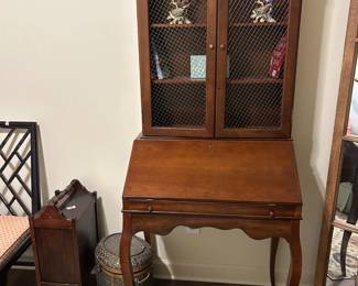#14 2 piece sectary with drop front desk and 2 chicken wire doors 29x18-30x69 $275.00