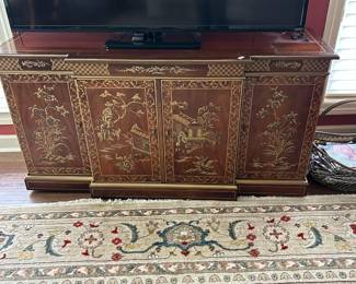 #52 Drexel heritage Asian painted style cabinet with pull outs and 4 doors 60x20x31 $950.00