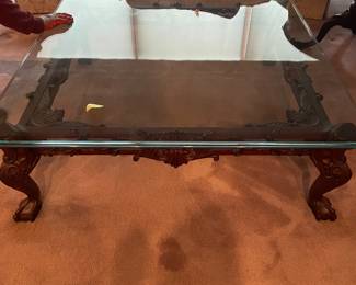 very heavy glass coffee table with very nice wood base