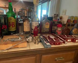 vintage empty bar bottles for decor