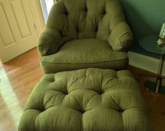 Gorgeous Sherrill side chair with ottoman. It is not green! The lighting was terrible