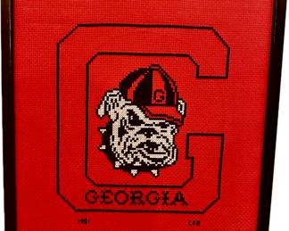 Framed Georgia Bulldogs cross-stitch